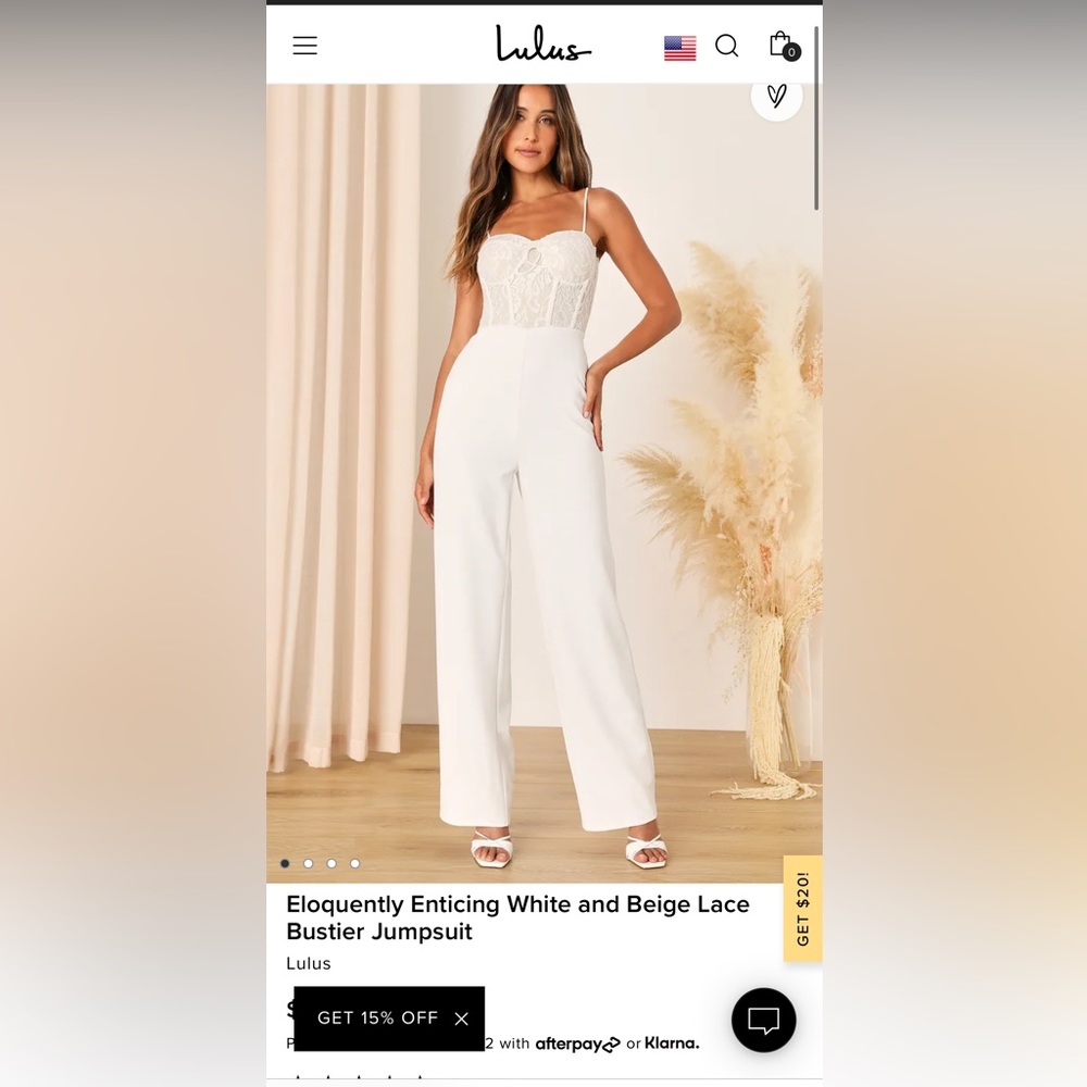 LuLus Eloquently enticing white and beige lace bustier jumpsuit